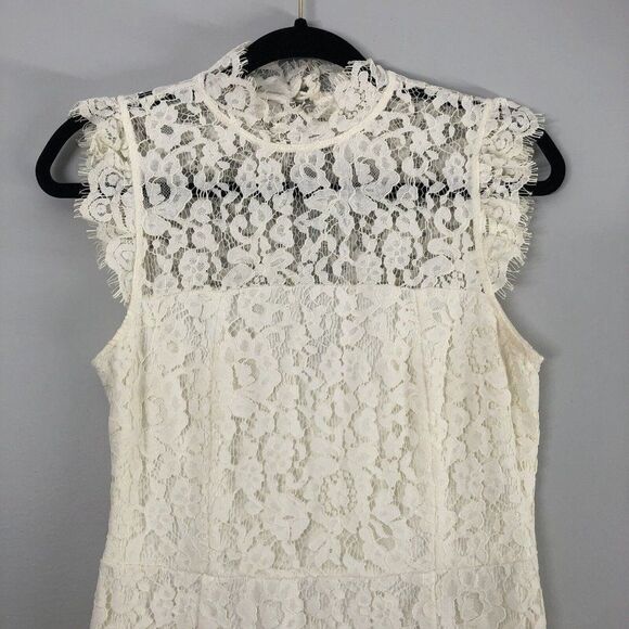 Storia Brianne Size Medium Short Wedding Guest Party Dress Lace White Keyhole - Picture 2 of 12